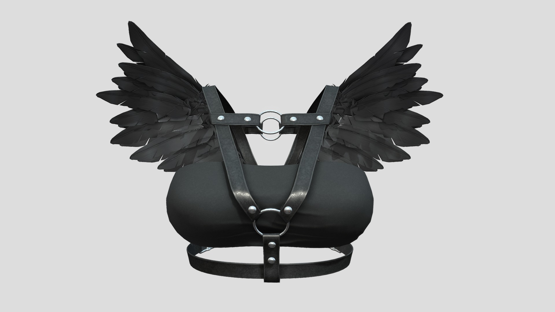 3D model Fashion Tube Top With Straps and Feather Wings - This is a 3D model of the Fashion Tube Top With Straps and Feather Wings. The 3D model is about a black and silver chair.