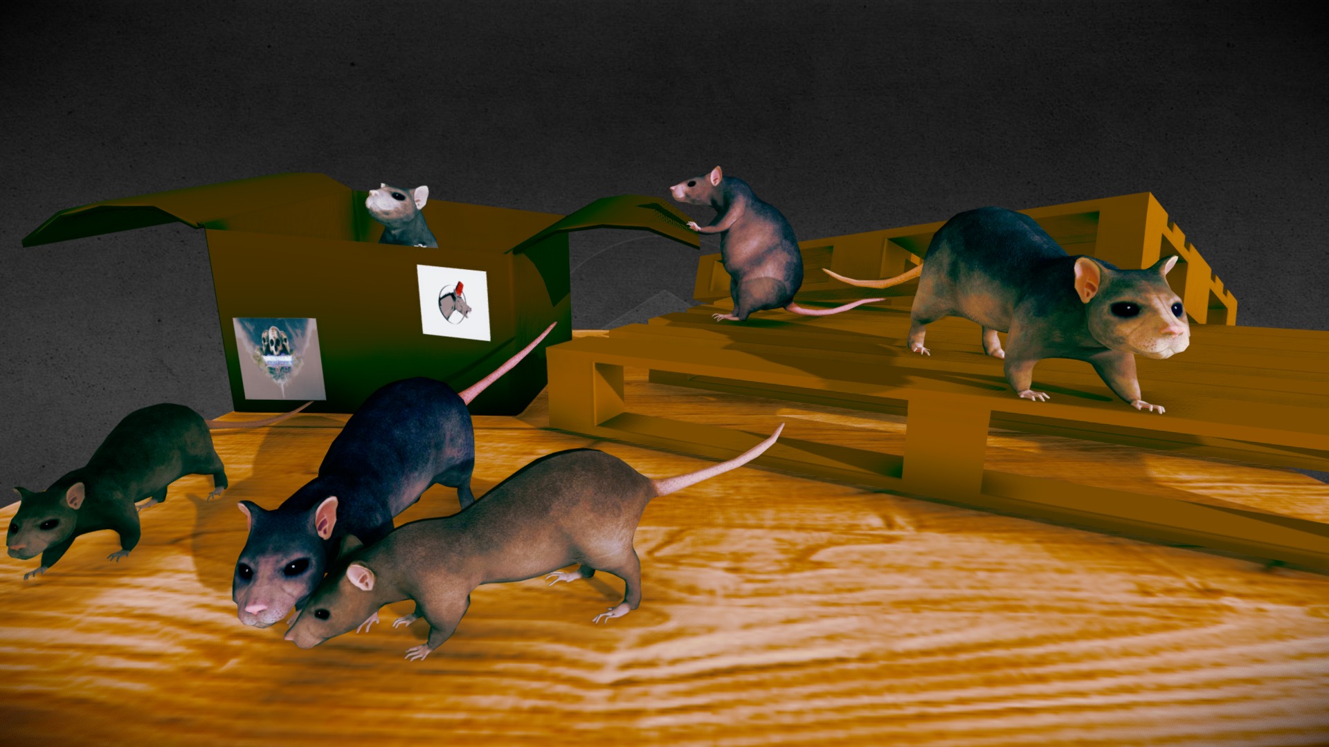 3D model Rats - This is a 3D model of the Rats. The 3D model is about a group of animals on a table.