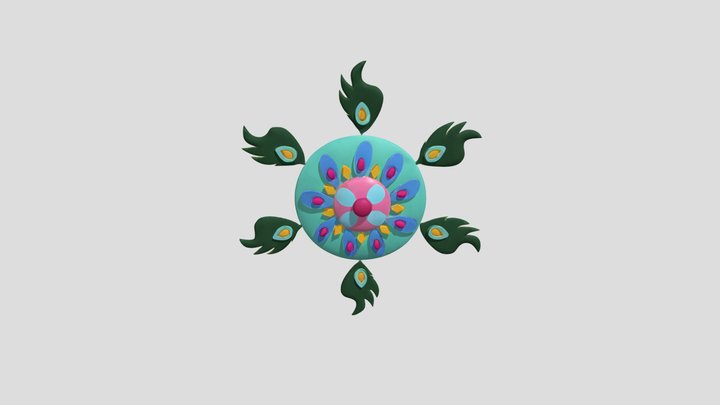 Decorative floral with peacock feathers 3D Model