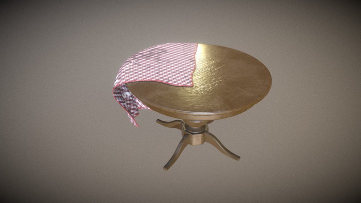 Old Round Table With Blanket 3D Model