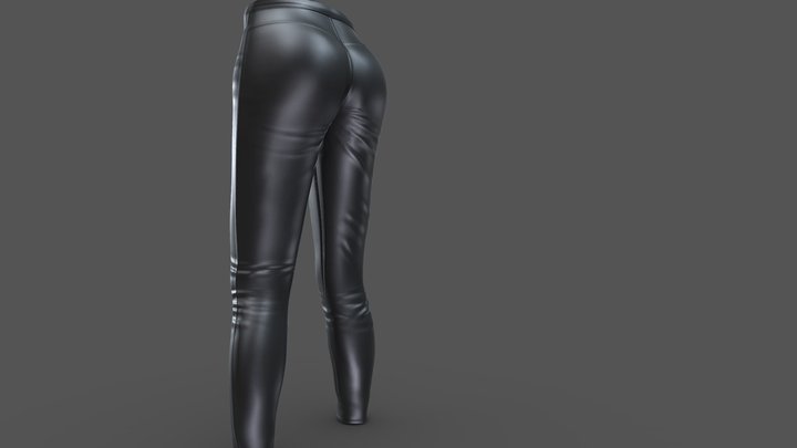 High Waist Shiny Black Leather Female Pants 3D Model