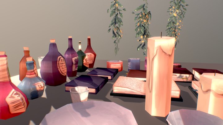 [ game ready ] Set of Dinnerware props, books 3D Model