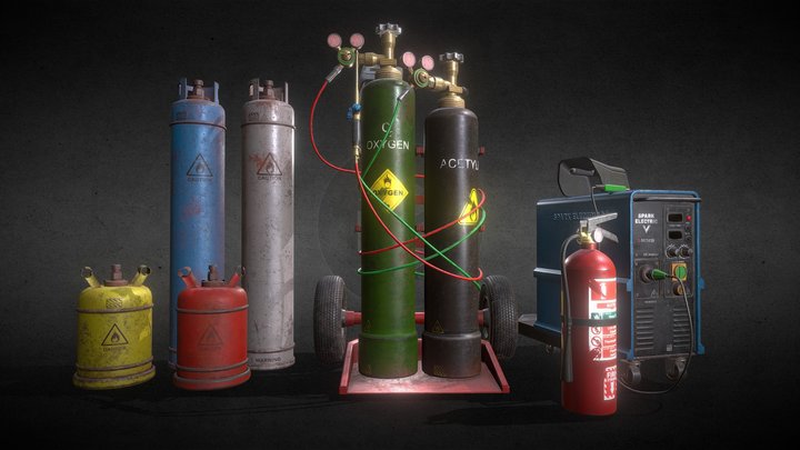 Garage asset Welding Kit,fire extinguisher 3D Model