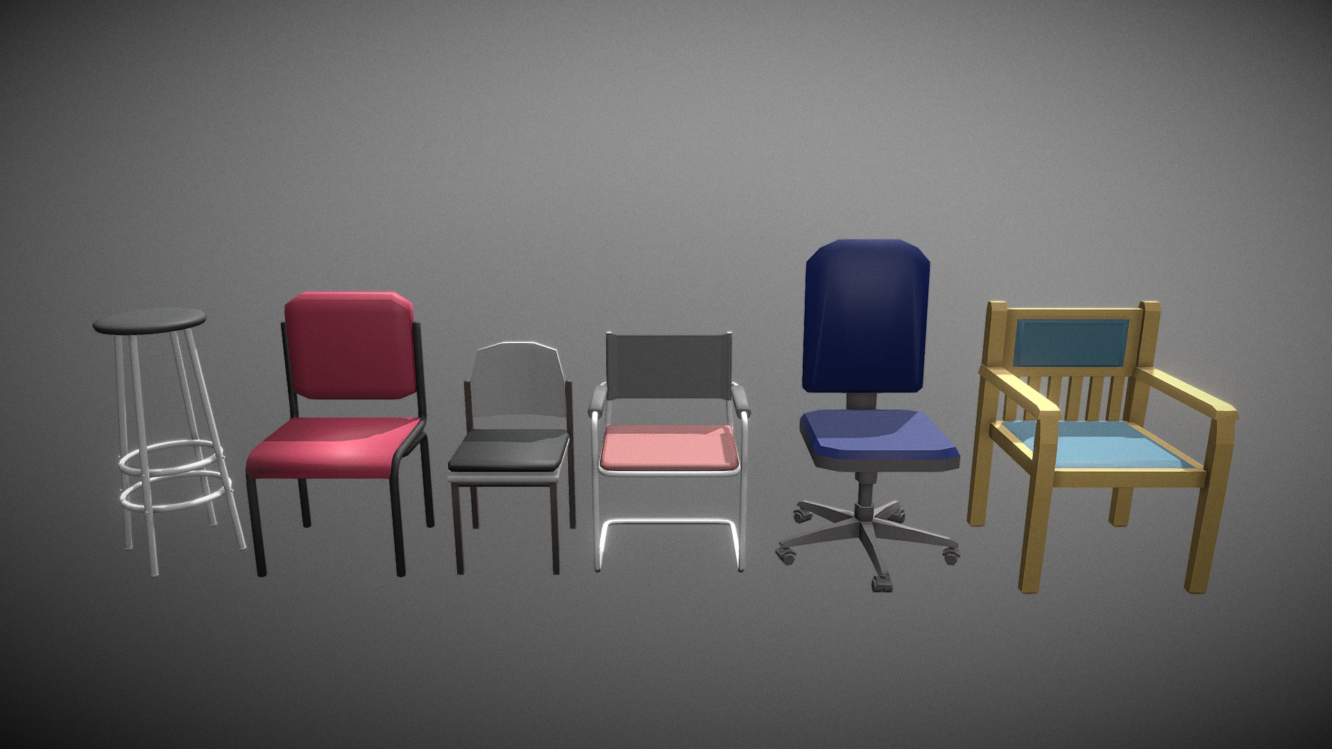 3D model Chair-Set Low-Poly - This is a 3D model of the Chair-Set Low-Poly. The 3D model is about a group of chairs.