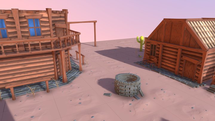 Diorama modular wild west stylized lowpoly 3D Model