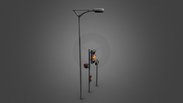 Street lamp & traffic lights 3D Model