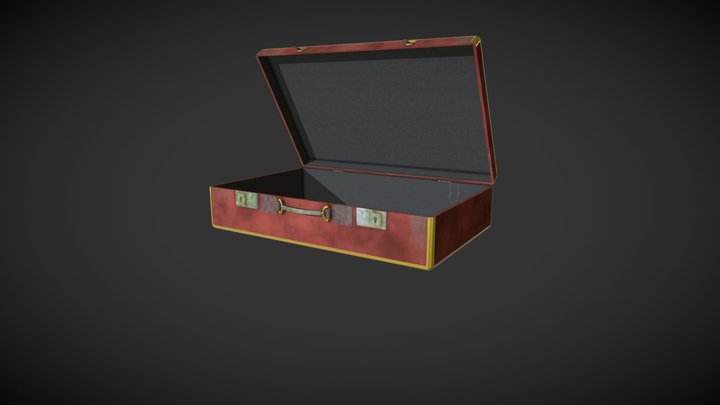 Leather and Gold Suitcase 3D Model