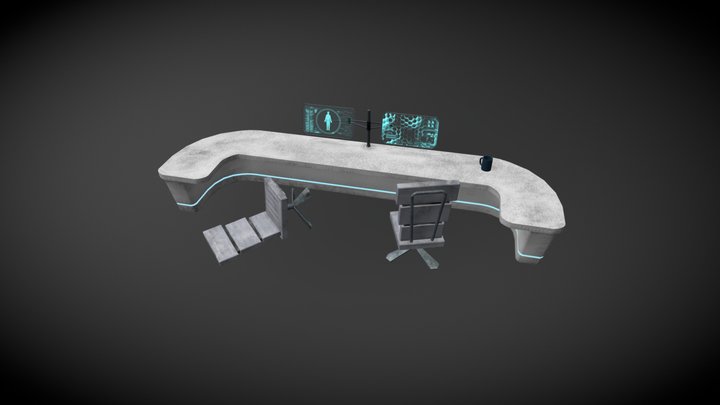 Sci- Fi Office Table and Chairs 3D Model
