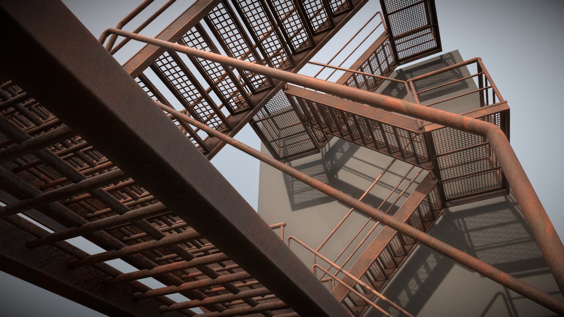 Modular Industrial Staircase Rusted (High-Poly)