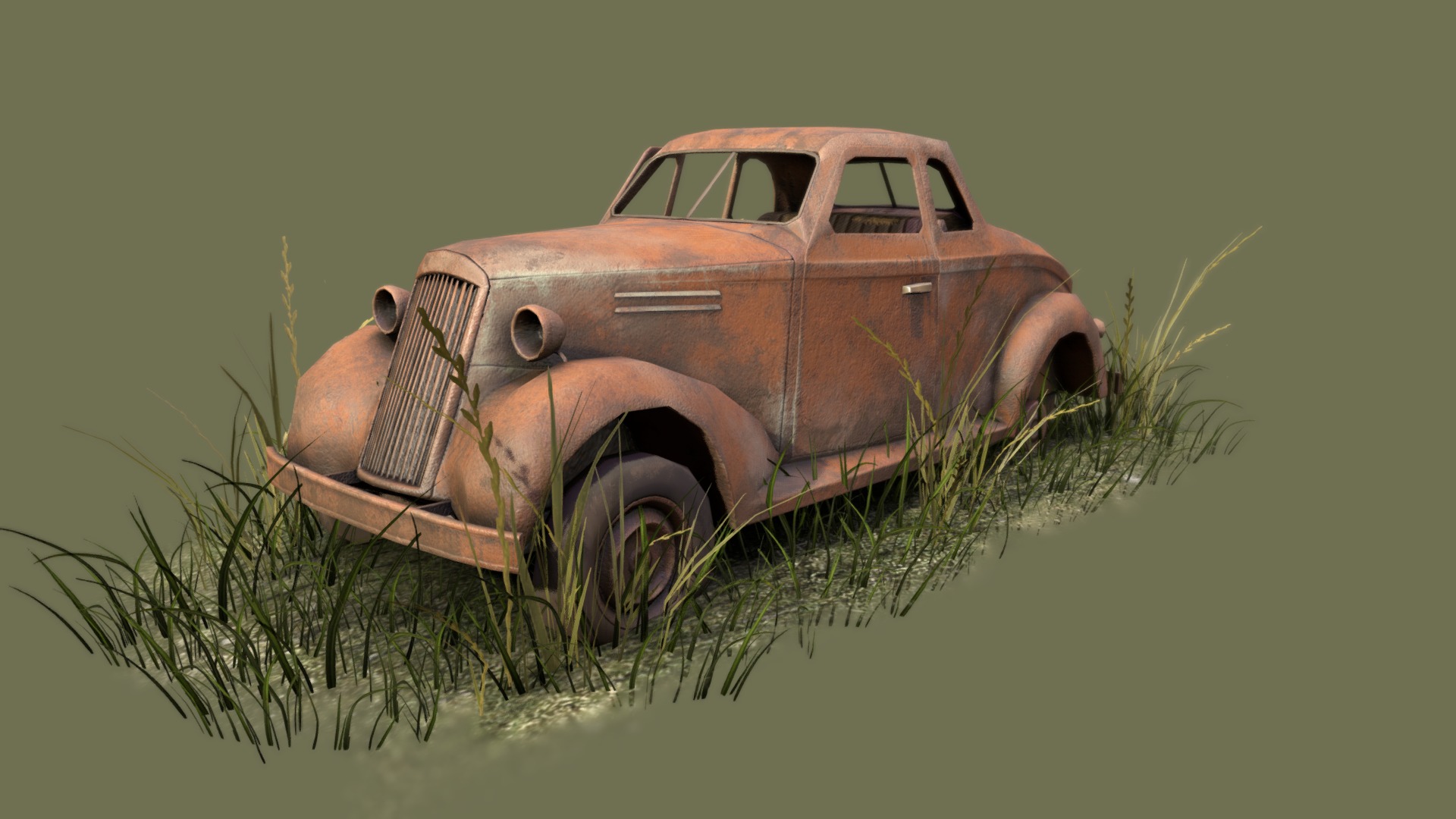3D model Forgotten Car - This is a 3D model of the Forgotten Car. The 3D model is about a car in the grass.