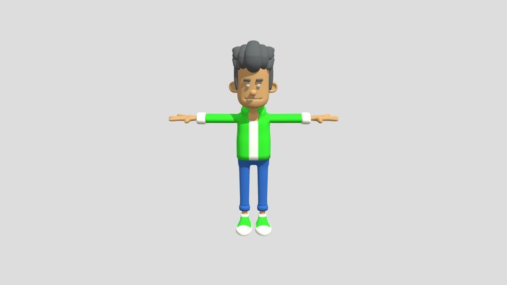 Stylized 3D Cartoon Character With Green Jacket 3D Model