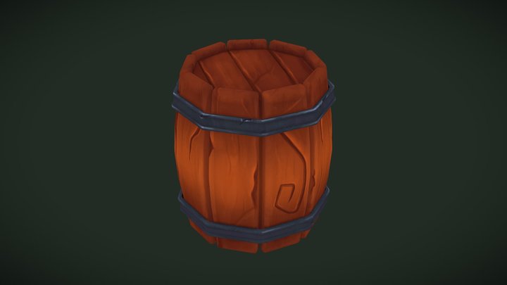 Low Poly Barrel with Hand-painted Texture 3D Model