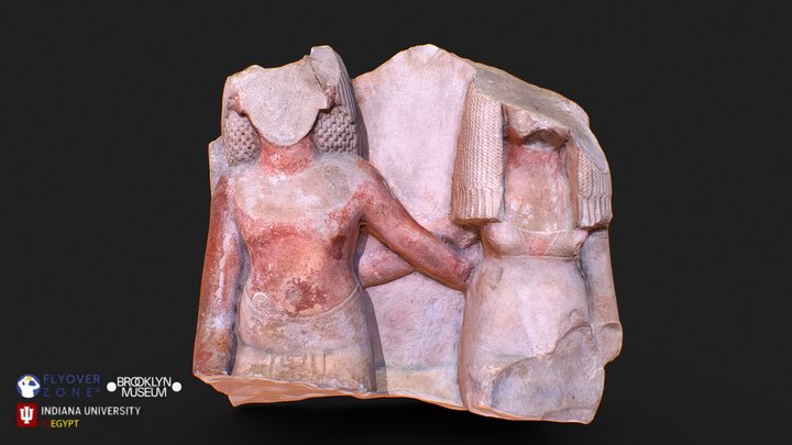 3D rendering of Pair Statue of a Man and Wife Seated (fragment)