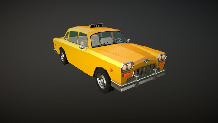 Low Poly Yellow Cab 01 3D Model