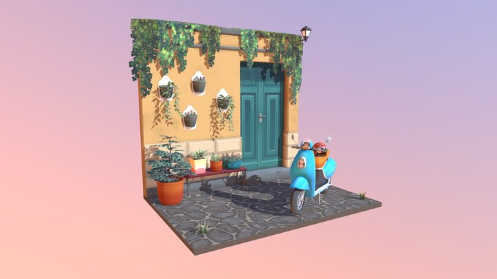 Moped_on_road 3D Model