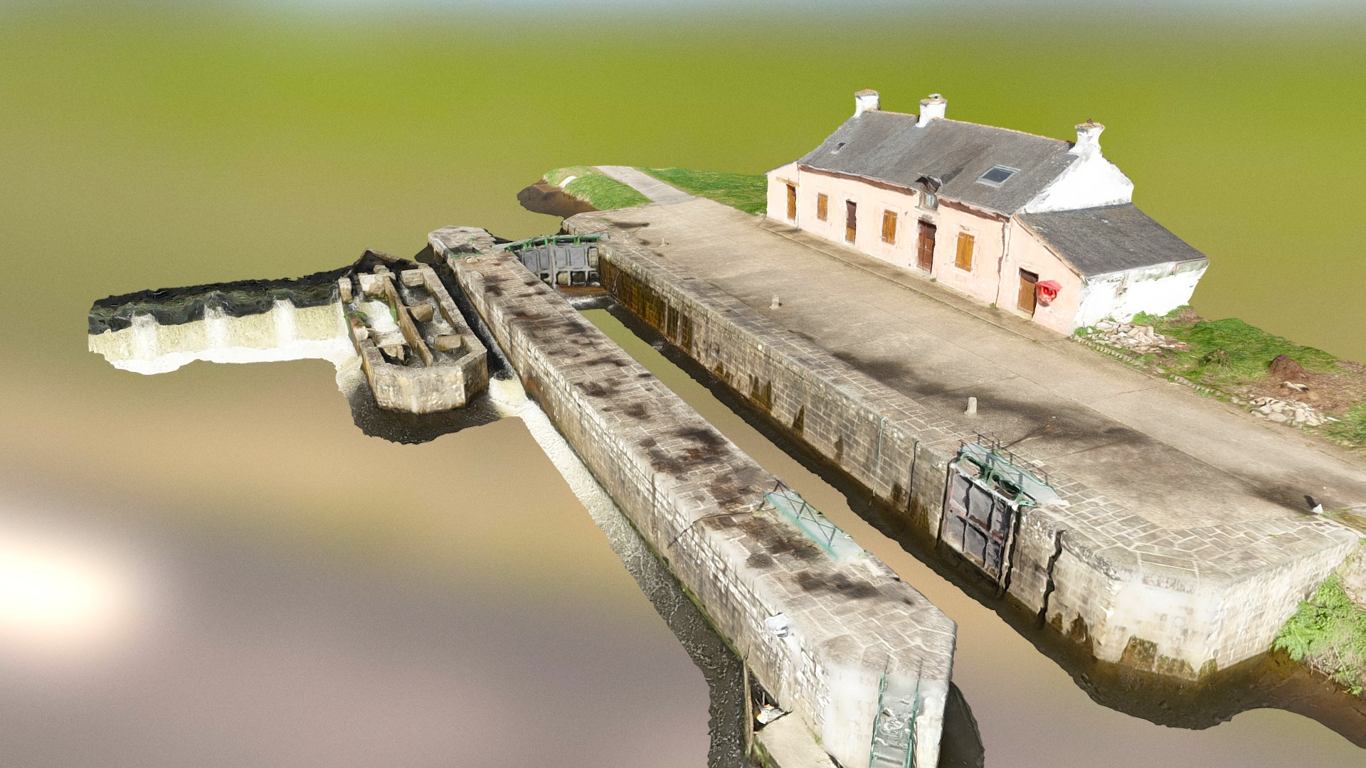3D model Lock and fish pass - This is a 3D model of the Lock and fish pass. The 3D model is about a house on a dock.