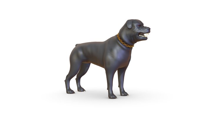 High Poly Black Rottweiler Dog 3D Model