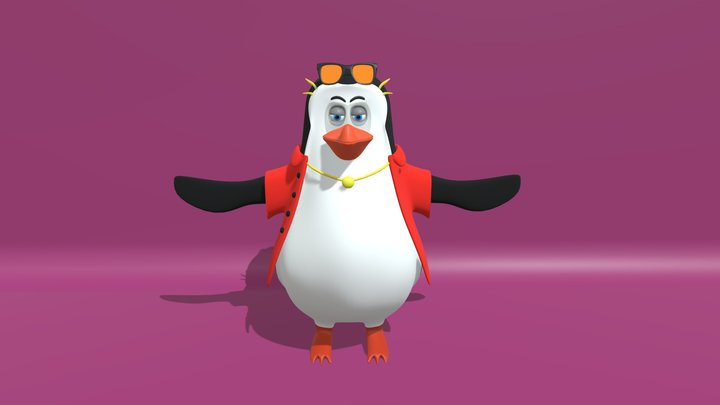Penguin Cartoon Character With Clothes 3D Model