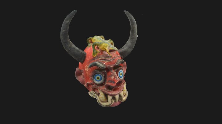 MÁSCARA DE DIABLO CON LAGARTIJA 3D Model