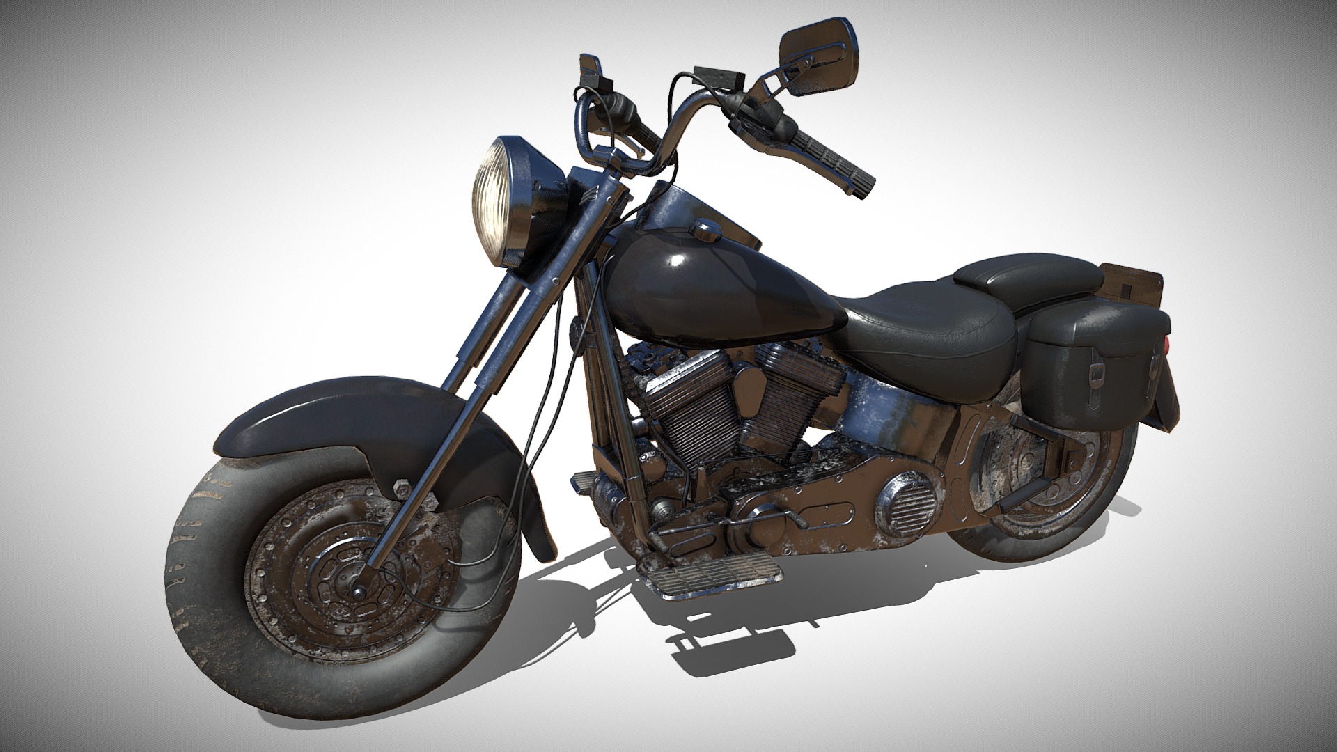 3D model Harley Davidson 1990 FatBoy - This is a 3D model of the Harley Davidson 1990 FatBoy. The 3D model is about a black motorcycle with a white background.