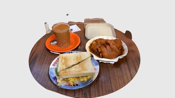 Egg and beef toast, pork knuckle with milk tea 3D Model