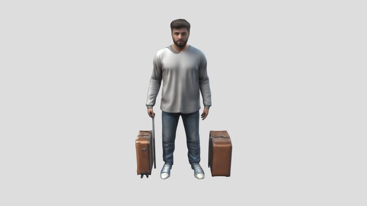 A tourist standing with a suitcase 01 3D Model