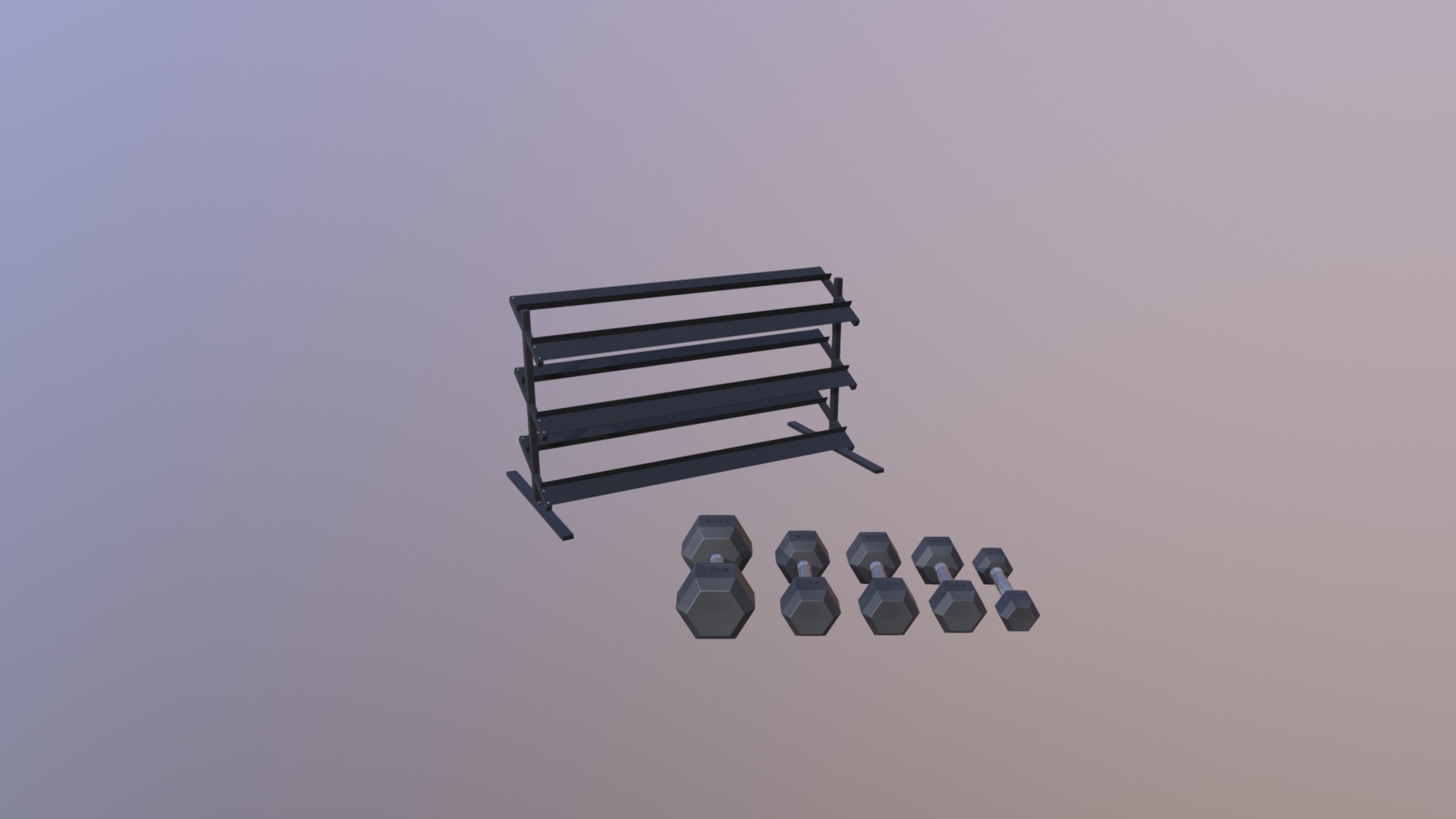 3D model Hex Dumbbell Set And Rack - This is a 3D model of the Hex Dumbbell Set And Rack. The 3D model is about a table with a few coins on it.