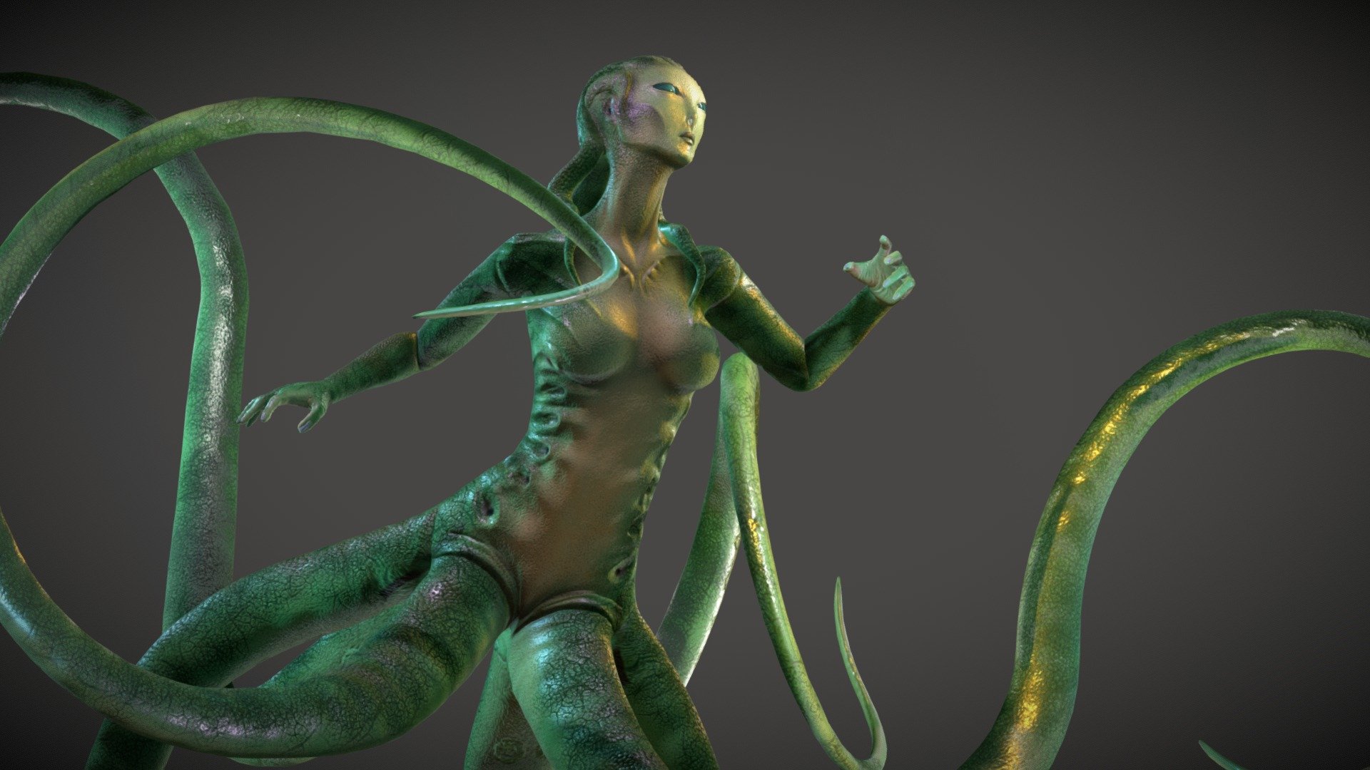 A-pose obj and fbx included - Female Creature Alien Octopus - Buy Royalty F...