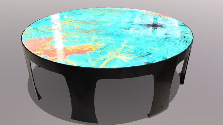 Round metal table with epoxy resin top 3D Model