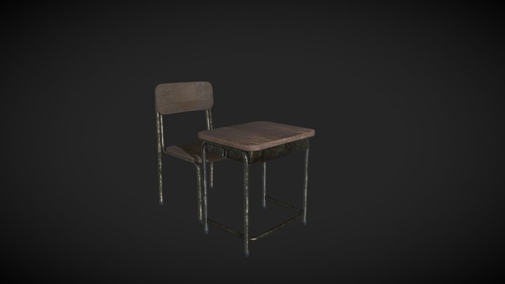 School chair and table 3D Model
