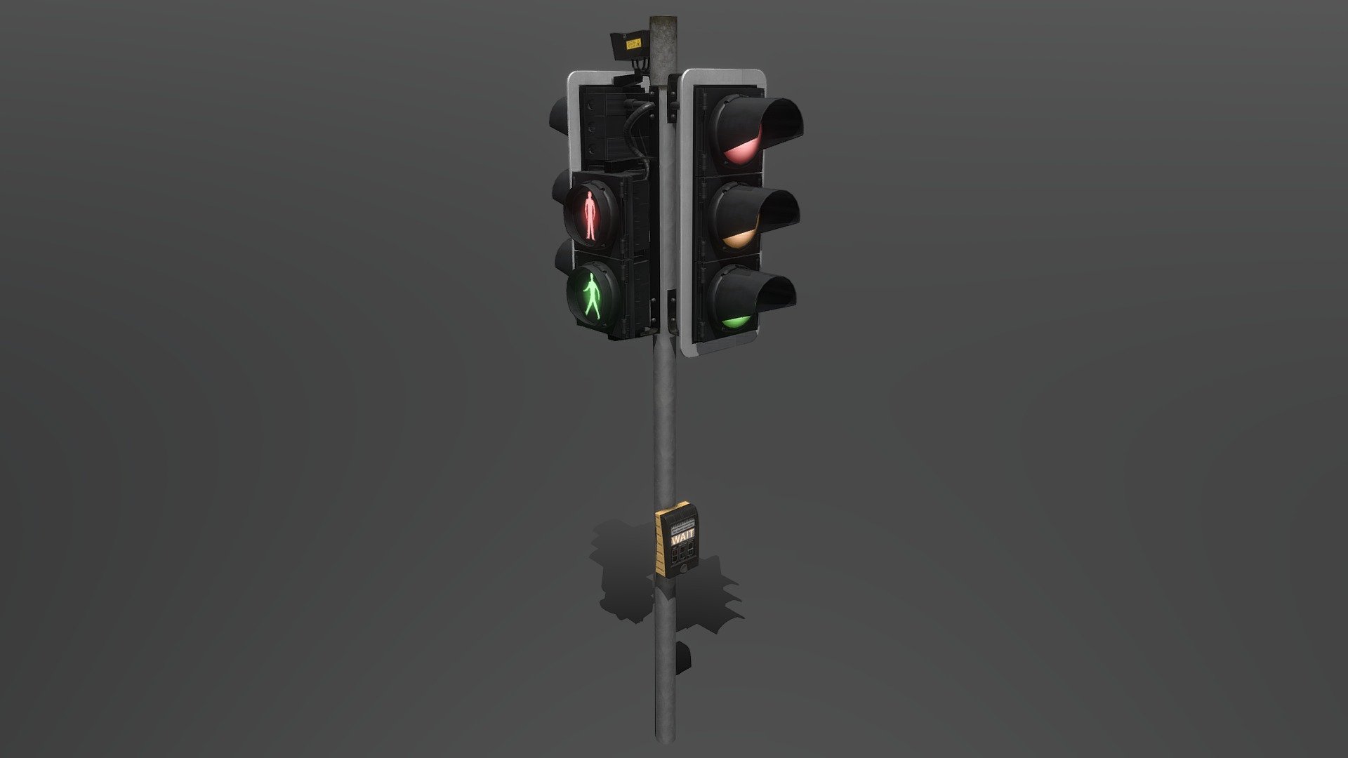 UK Pelican Crossing Traffic Lights (Straight) 3D model