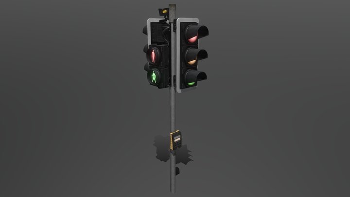 UK Pelican Crossing Traffic Lights (Straight) 3D Model