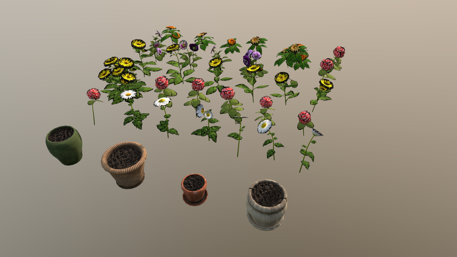 3D model Low Poly Flower Pots - This is a 3D model of the Low Poly Flower Pots. The 3D model is about background pattern.