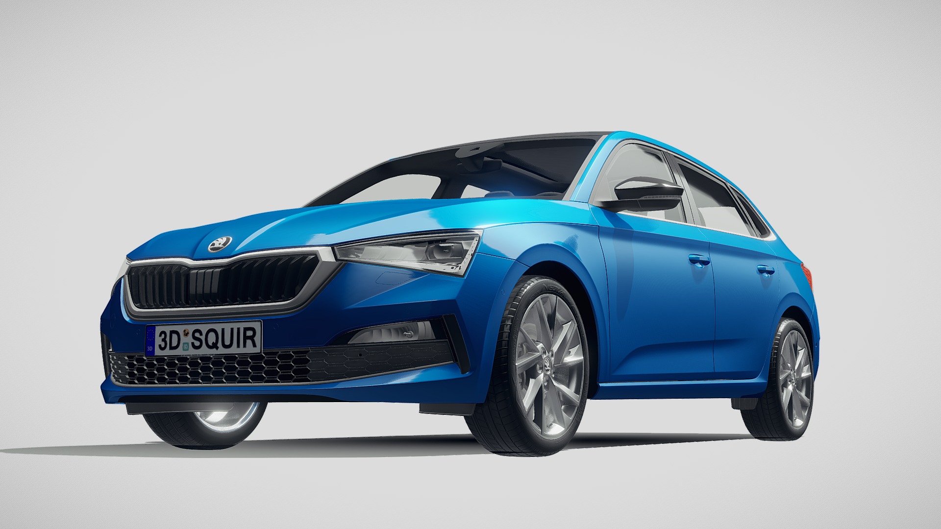 3D model Skoda Scala 2019 - This is a 3D model of the Skoda Scala 2019. The 3D model is about a blue car with a white background.