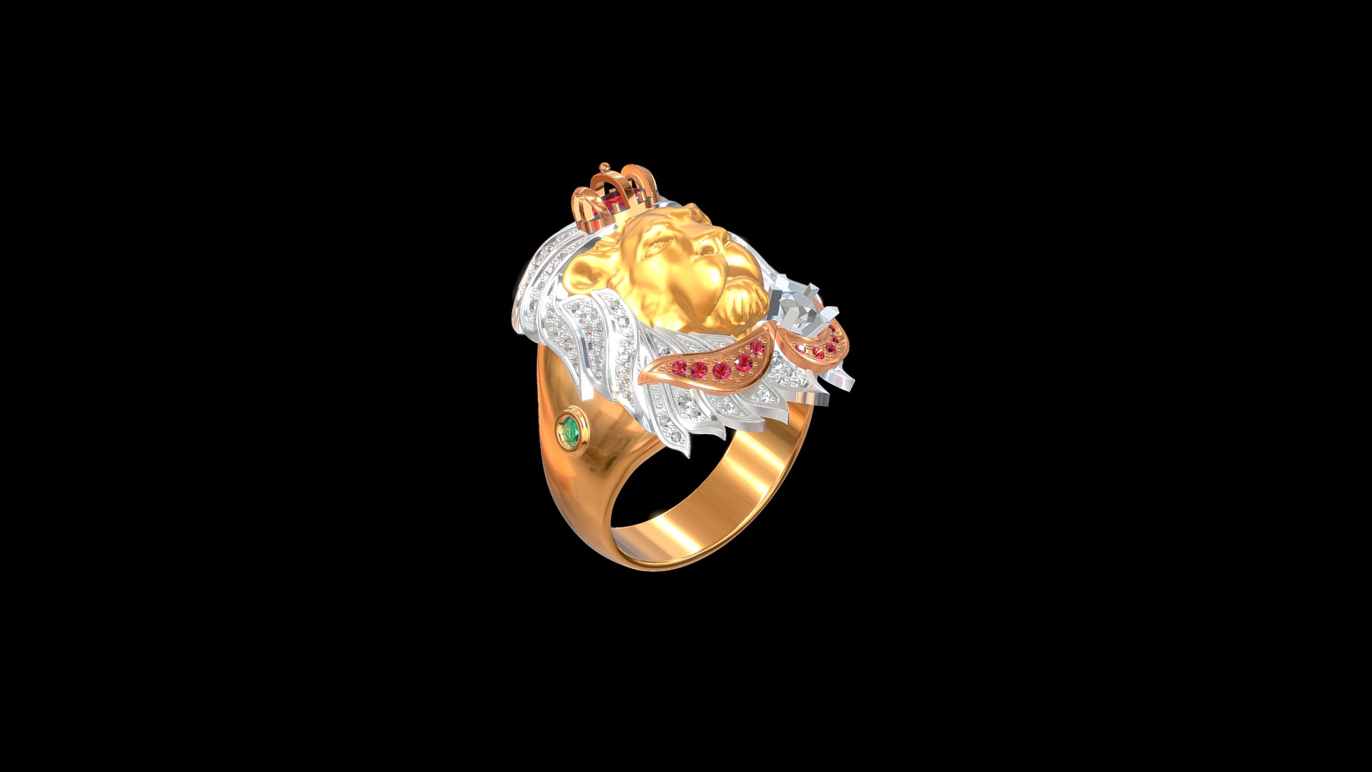 3D model DS007- Lion ring - This is a 3D model of the DS007- Lion ring. The 3D model is about a colorful mask with a black background.