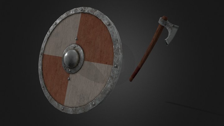 Viking Axe and Shield 3D Model