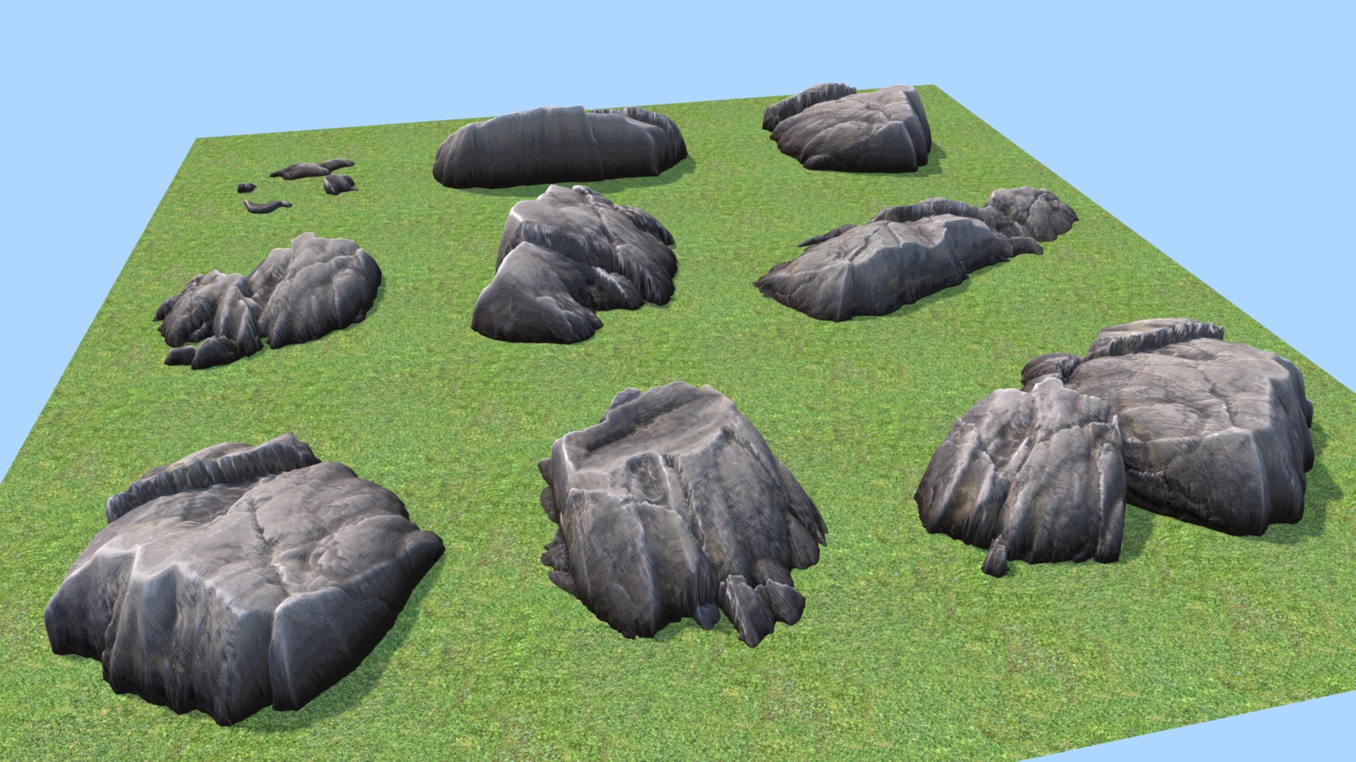 3D model Mountain Rock Pack - This is a 3D model of the Mountain Rock Pack. The 3D model is about a group of turtles on grass.
