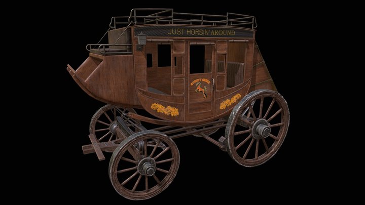 Old retro wooden carriage 3D Model