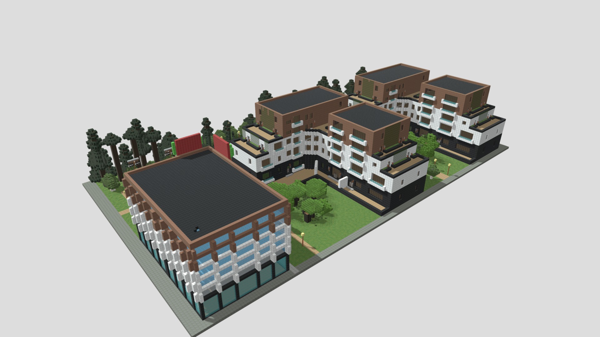 3D model Residential buildings with park in Minecraft. - This is a 3D model of the Residential buildings with park in Minecraft.. The 3D model is about a model of a house.