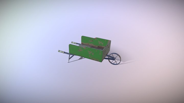 Green Metal Wheel Barrow 3D Model