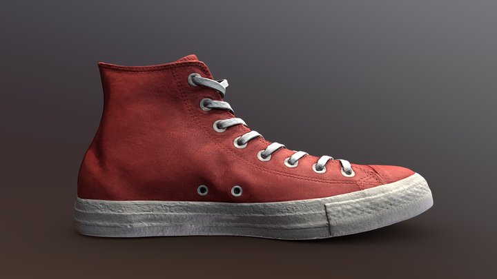 High top leather sneaker, red (de-branded) 3D Model