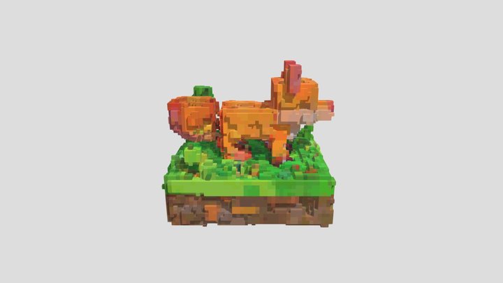 a cute fox on a grassland 3D Model