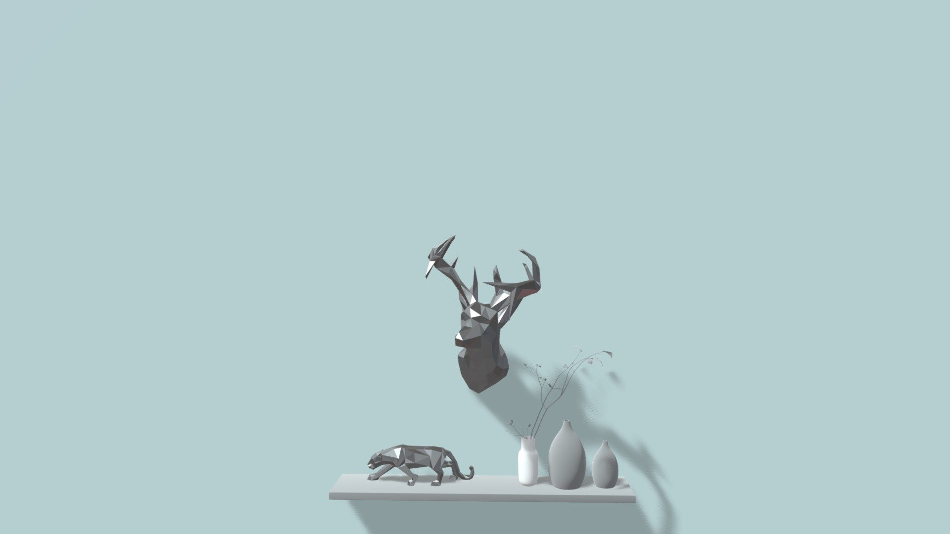 low-poly-deer-on-wall-scene