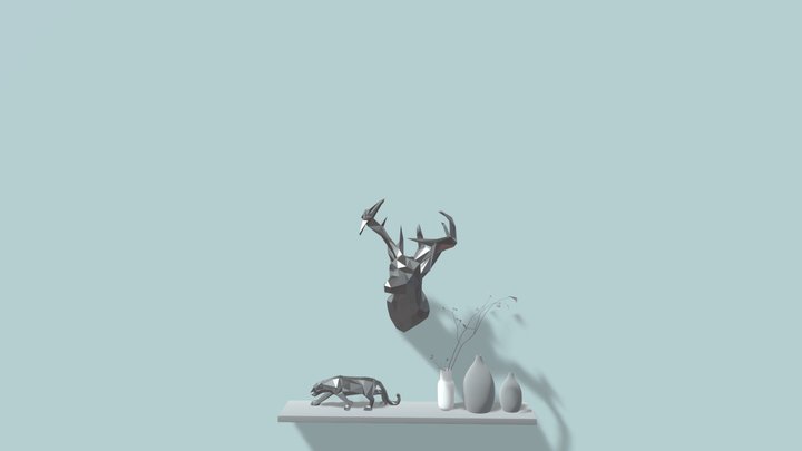 low-poly-deer-on-wall-scene 3D Model