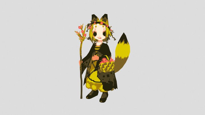 Lowpoly Pixelart Fox Kid 3D Model