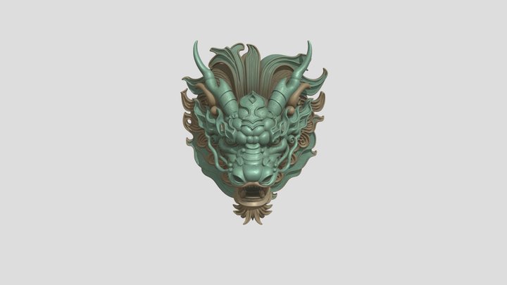 a copper statue of a Chinese dragon head 3D Model