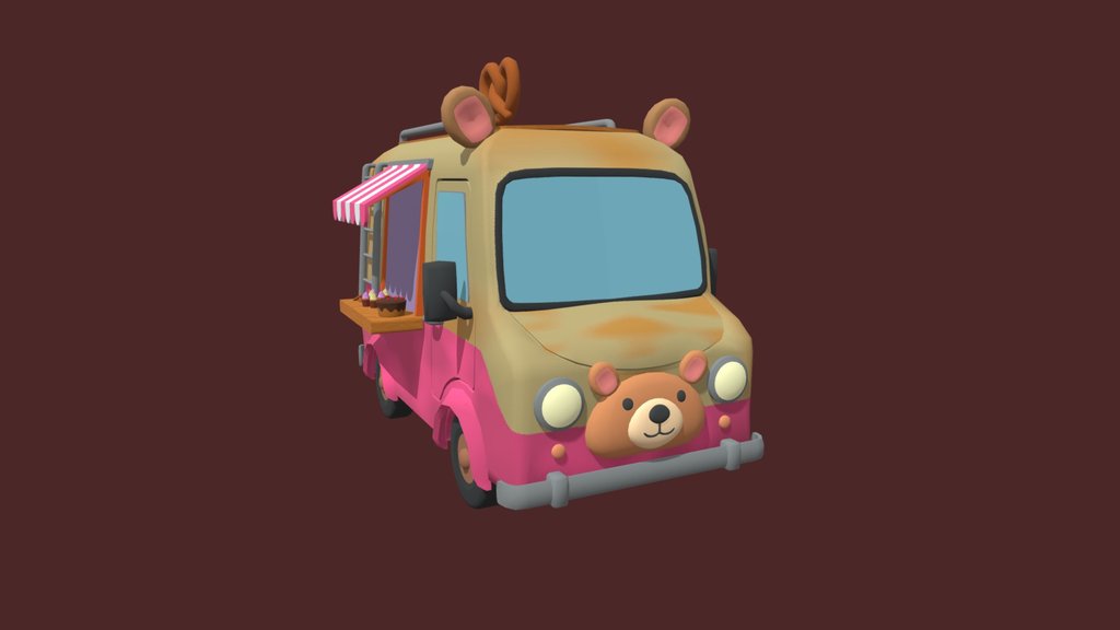 Stylized Bear Dessert Truck (Low Poly Food Van)