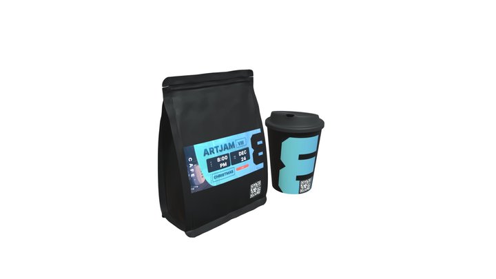 Coffee Bag + Coffee Cup 3D Model