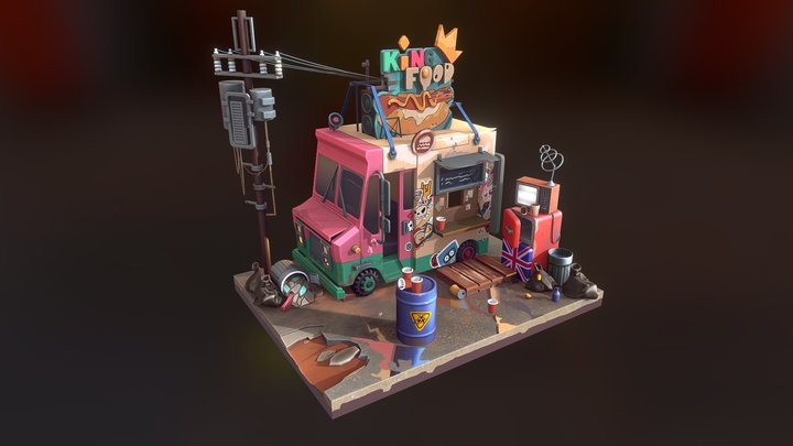 Stylised Foodtruck Diorama 3D Model