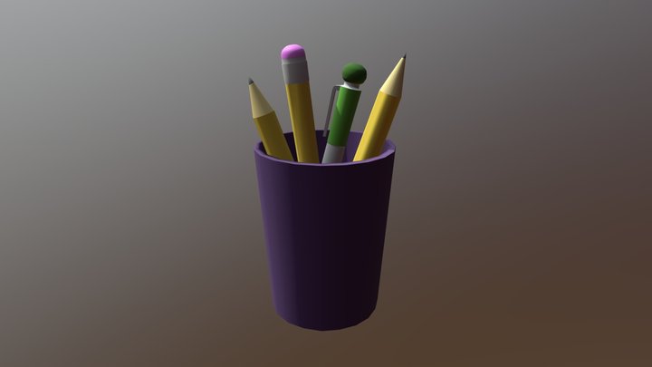 Pencils And Pens Textured 3D Model